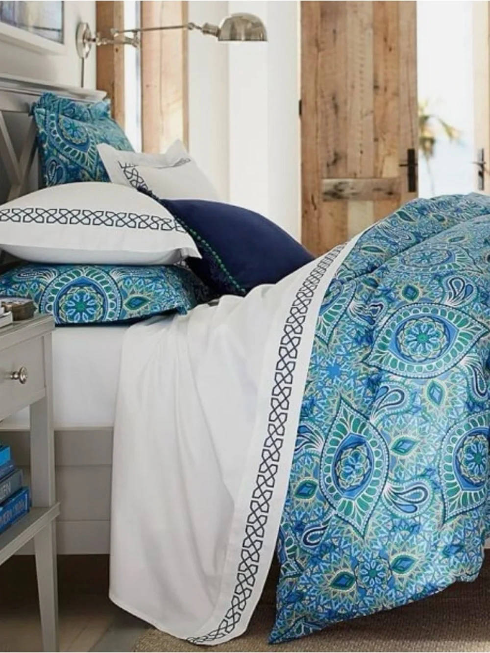 Pottery Barn 3 Piece Queen Duvet Set Martina Blue Boho